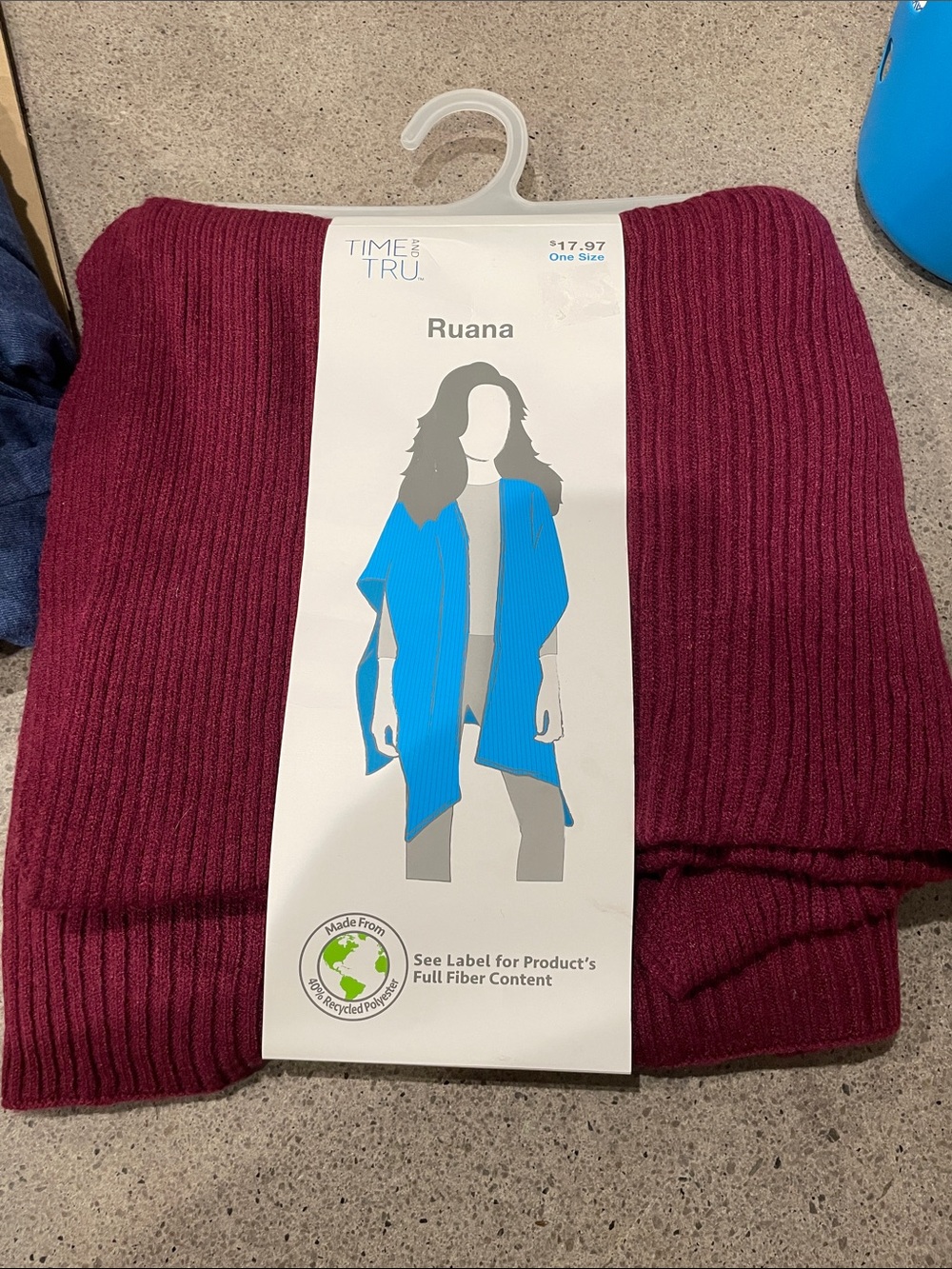 Time and Tru Ribbed Burgundy Ruana Wrap- NWT